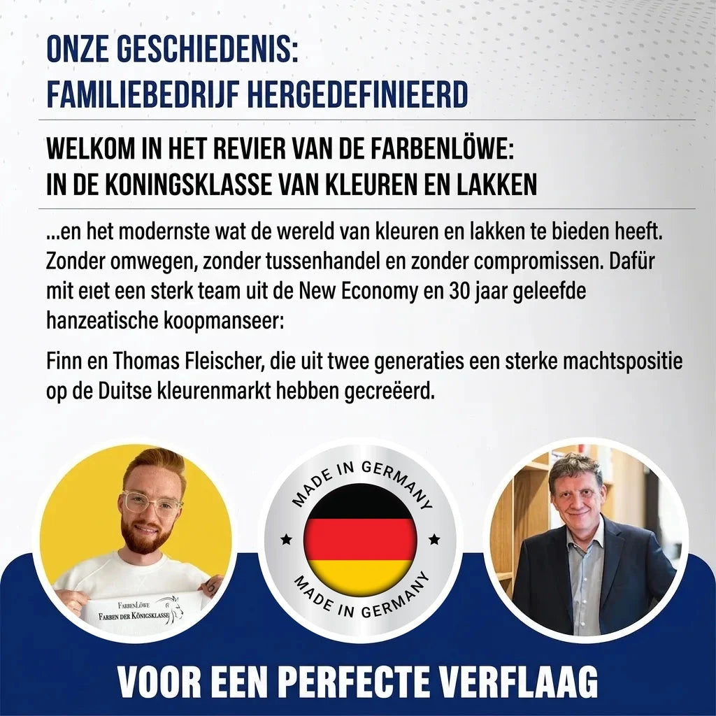 Duitse kleuren- en lakspecialist Farbenlöwe, familiebedrijf van Finn & Thomas Fleischer, staat voor kwaliteit "Made in Germany".