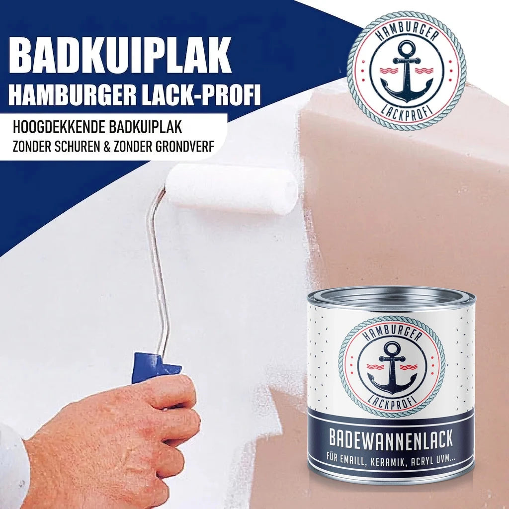 Hamburger Lack-Profi "Badewannenlack" voor badkuipen. Hand schildert een badkuip wit.