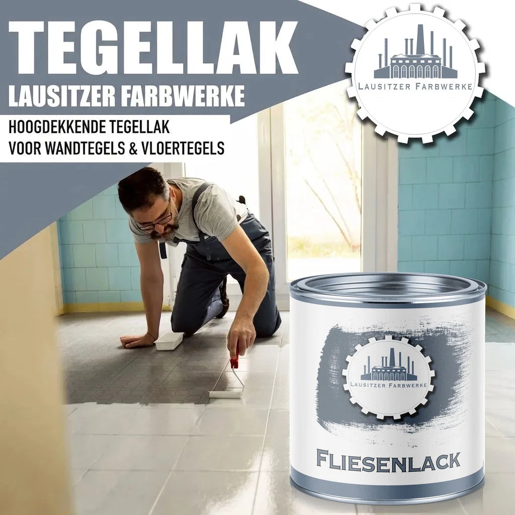 Lausitzer Farbwerke tegelverf met verfset X300: man verft vloertegels met tegellak