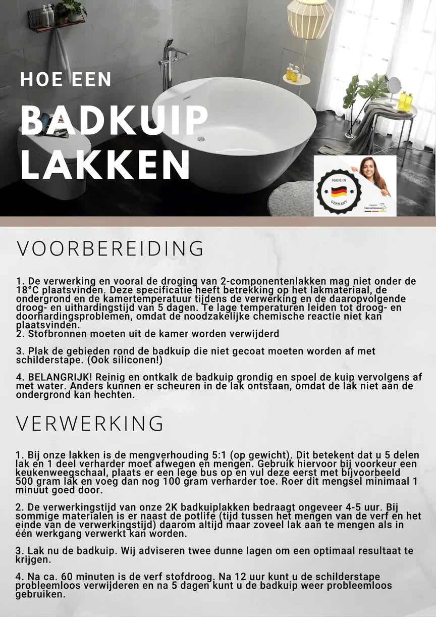 Gedetailleerde Duitse instructies voor het schilderen van een ligbad, inclusief voorbereiding en stappenplan.