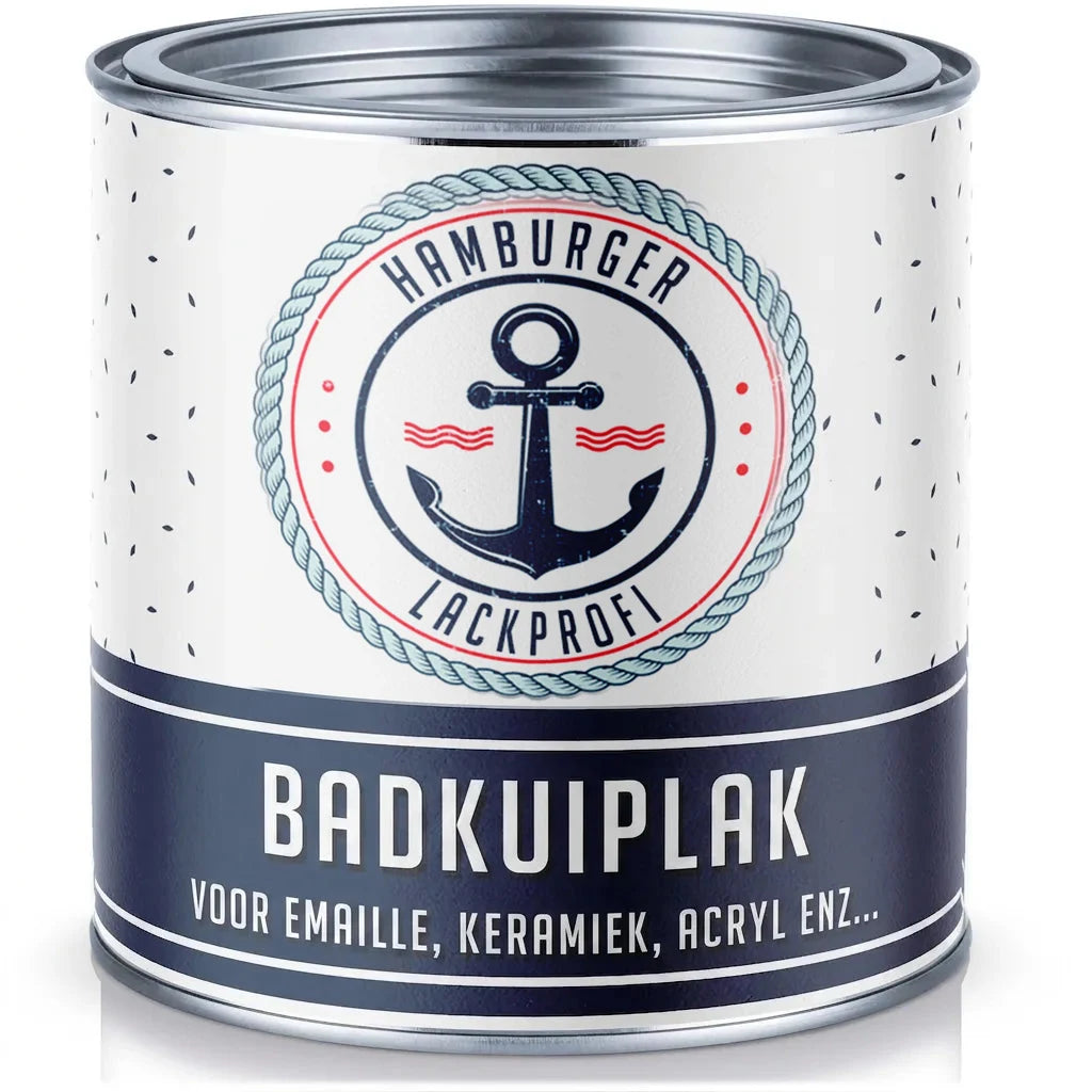 Verfblik met Hamburger Lackprofi badkuipverf voor email, keramiek, acryl.